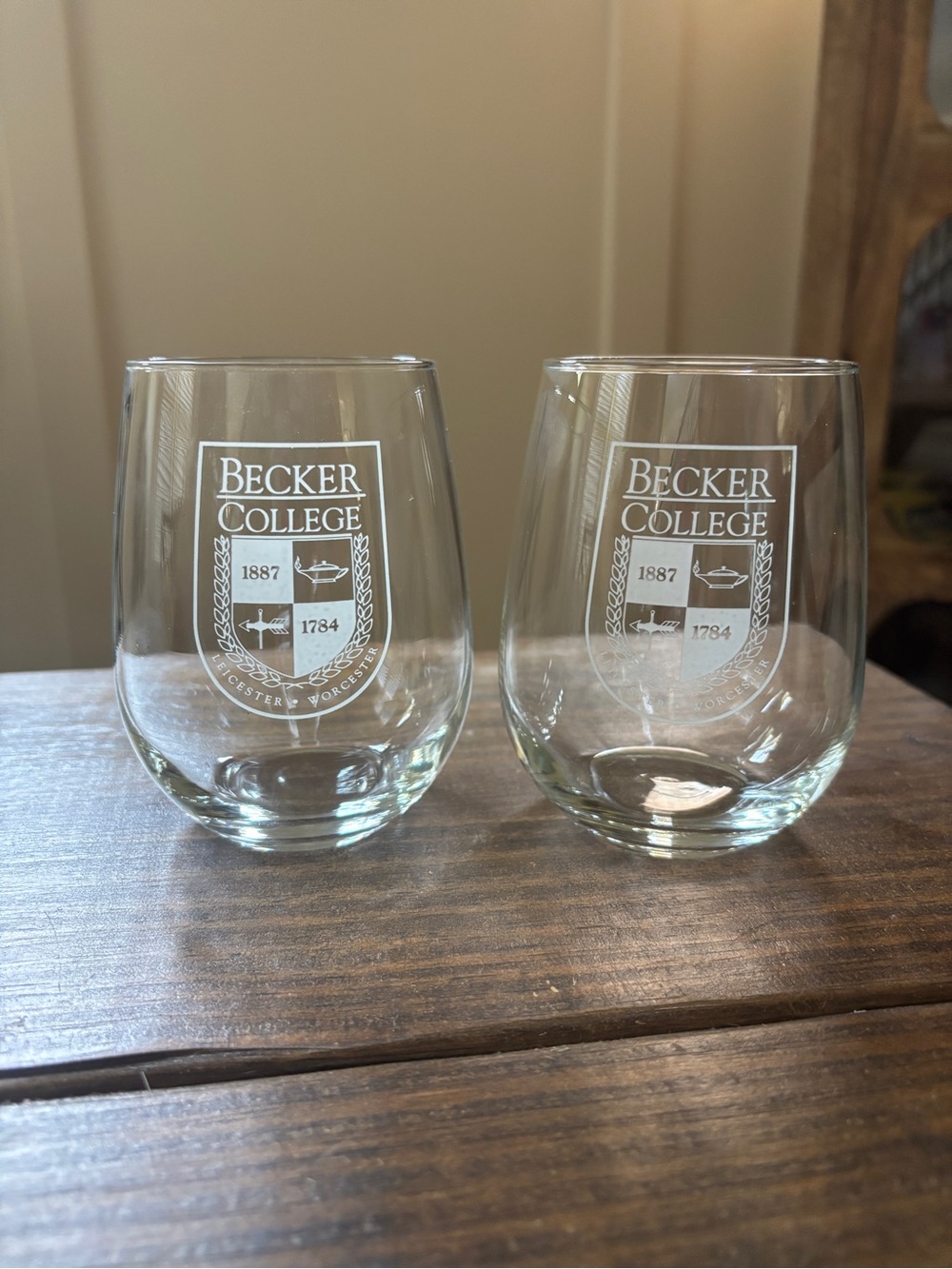 Becker College Stemless Wine Glasses Set  of 2